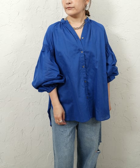 Cotton linen gather sleeve shirt【ラスト1点】