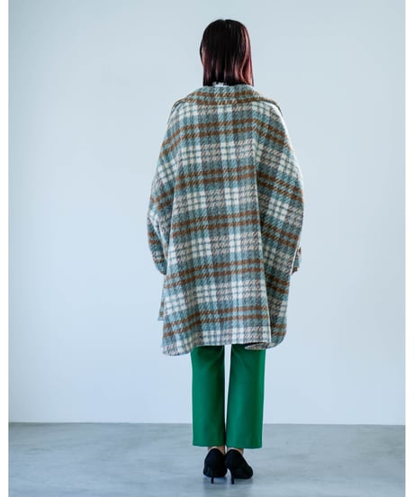 【Lallia Mu】　ご予約  スタンドカラーチェックロングコート