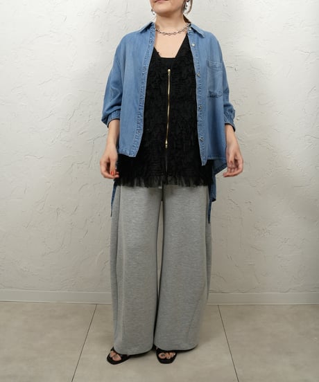 Tencel denim drawstring hem shirt