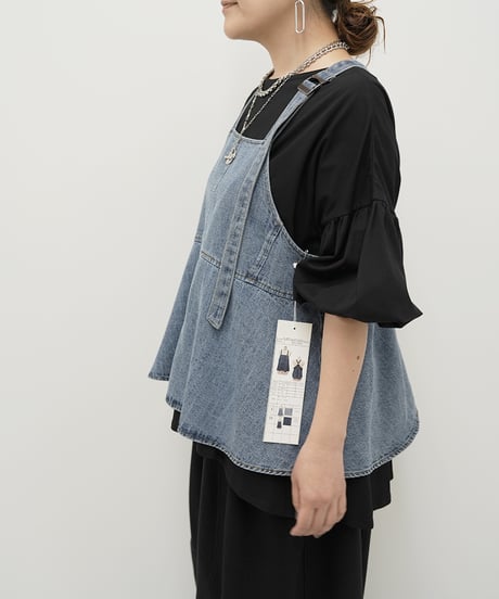 リネン混デニムペプラムビスチェ