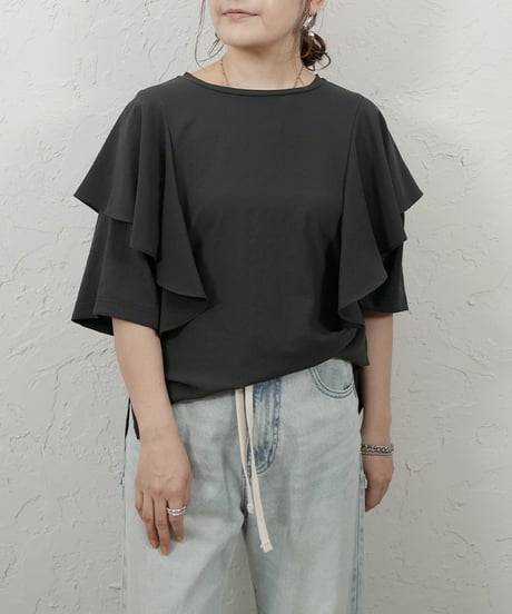 Stretch　georgette　frill　blouse【beigeラスト1点】