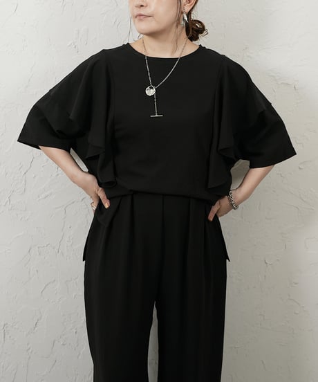 Stretch　georgette　frill　blouse【beigeラスト1点】