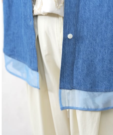 Organdy pleats　denim shirt【ラスト1点】