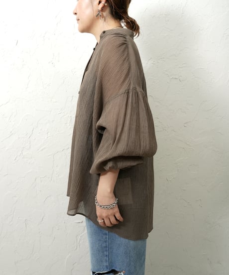 Cotton stripe voile gather pullover