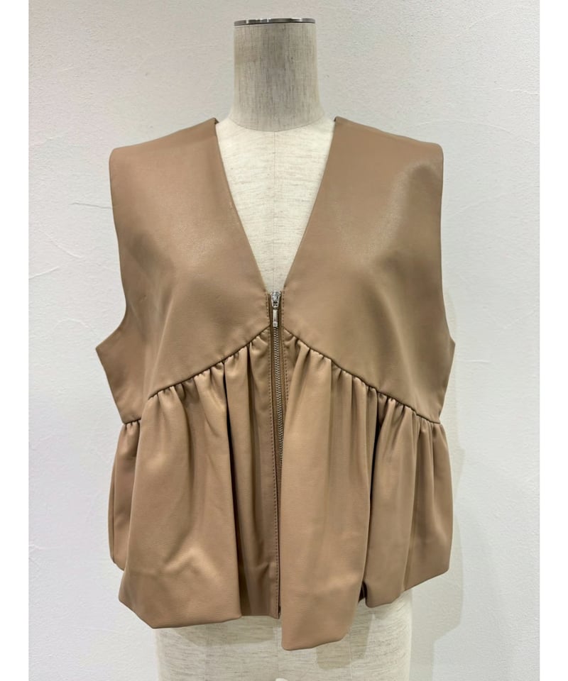 新作 30%off★CYAN TOKYO ヴィーガンレザーバルーンギャザーベスト 新作 30%off☆CYAN TOKYO ヴィーガンレザーバルーンギャザー