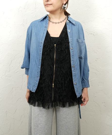 Tencel denim drawstring hem shirt