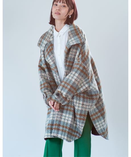 【Lallia Mu】　ご予約  スタンドカラーチェックロングコート