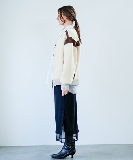 【Lallia Mu】　ご予約  バイカラーシャギーニットブルゾン