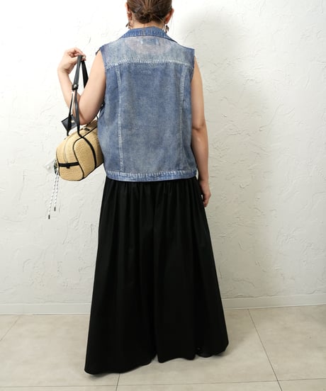 Denim chiffon vest