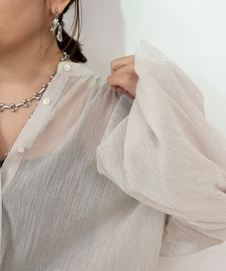 Cotton stripe voile gather pullover