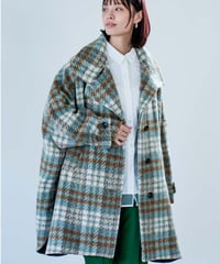 【Lallia Mu】　ご予約  スタンドカラーチェックロングコート