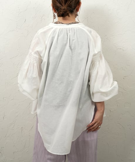 Cotton linen gather sleeve shirt【ラスト1点】