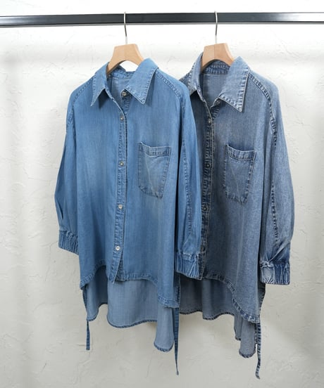 Tencel denim drawstring hem shirt