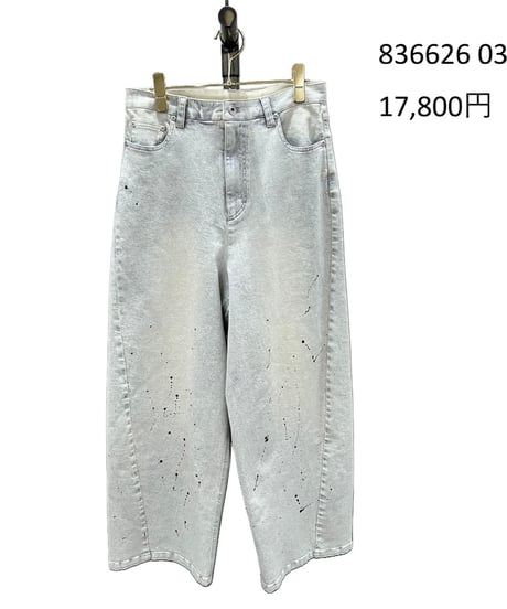【ayane】　ご予約  グレイッシュデニムペイント加工バレルレッグパンツ【レギュラー丈】