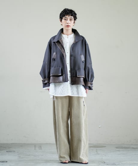 【Lallia Mu】　ご予約  フェイクレザードッキングチェックジャケット