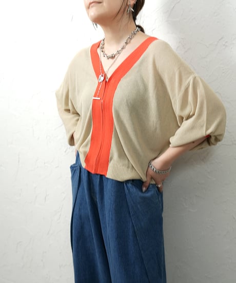 Color scheme zip knit cardigan