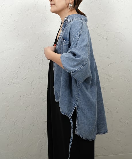 Tencel denim drawstring hem shirt