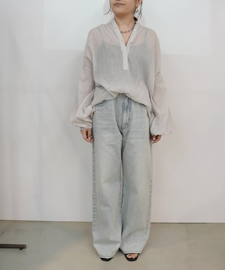 Cotton stripe voile gather pullover