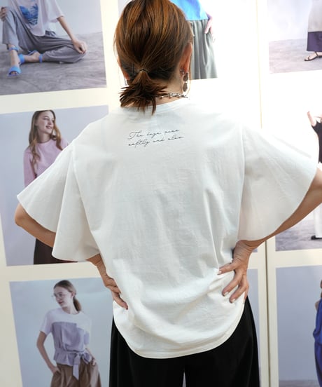 Sleeve ruffle back print T