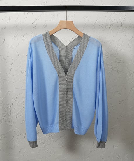 Color scheme zip knit cardigan