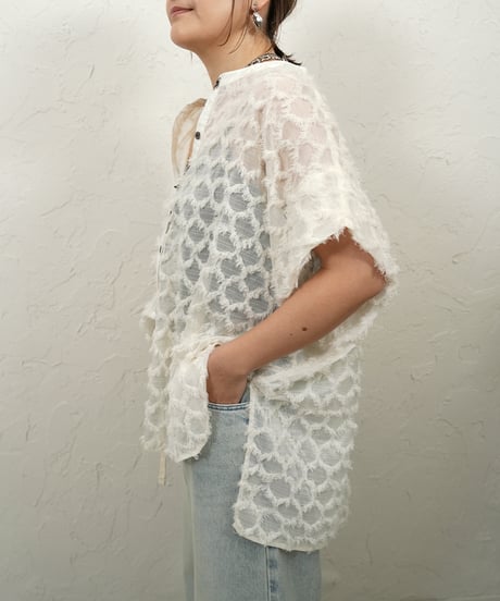 【siro de labonte】　ご予約   fringe jacquard tuck sleeve blouse