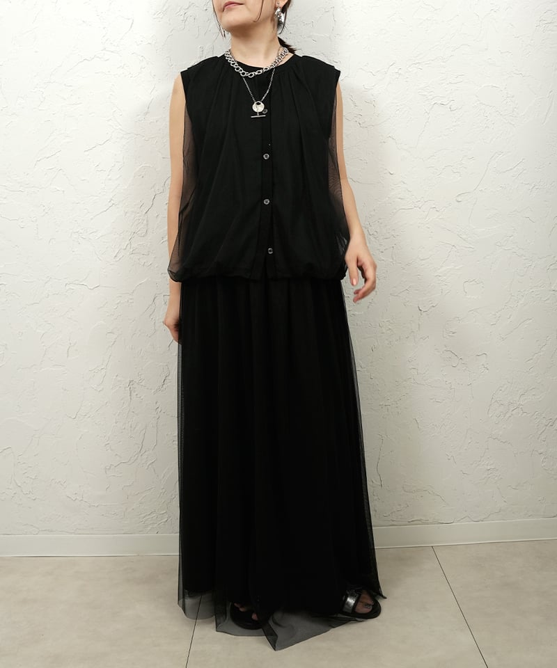 siro de labonte】 ご予約 tulle docking long skir