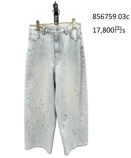 【ayene】　ご予約  グレイッシュデニムペイント加工バレルレッグパンツ【ショート丈】