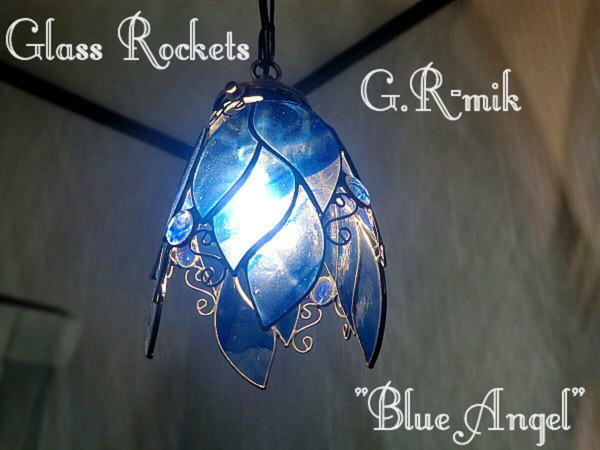 青いステンドグラスの天使 青の雫玉ランプ ステンドグラス 照明 ランプ ペンダント | iichi