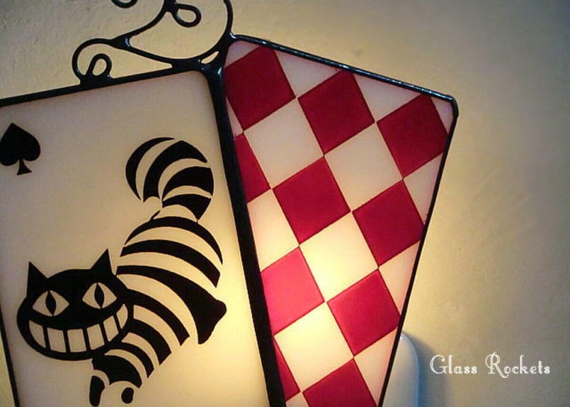 【新品未使用】希少★不思議の国のアリス チェシャ猫 ランプ ポンライト アリス チェシャ猫 ステンドナイトランプ | ステンドグラス工房