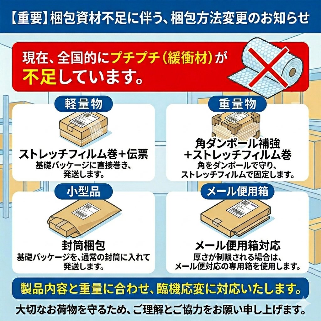 資材不足に伴う代替包装のお願い