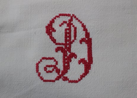 France Antique MONOGRAM“DR”赤/モノグラム大判シーツ