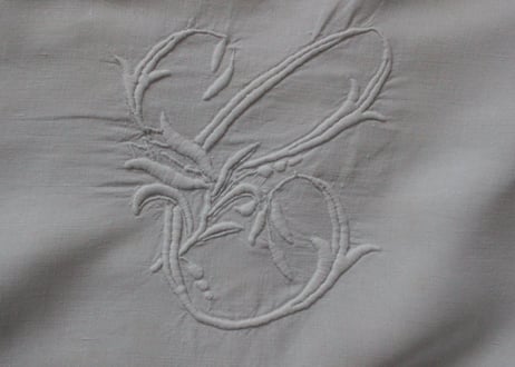France Antique Linge Ancien Feuilles MONOGRAM“JC”