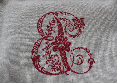 France Antique Torchons 赤ラインリネントルション/MONOGRAM(数量9)