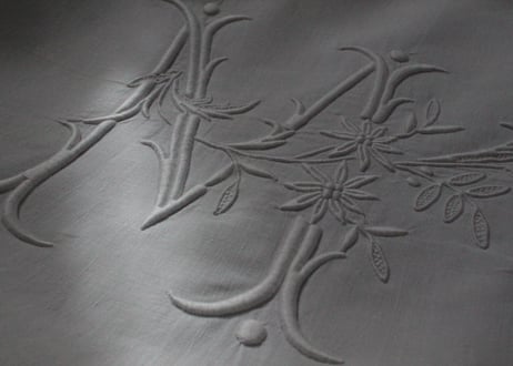 France Antique Linge Ancien Feuilles MONOGRAM“ML”大判シーツ