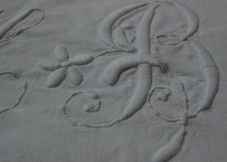 France Antique Linge Ancien Feuilles MONOGRAM“HB”シーツ