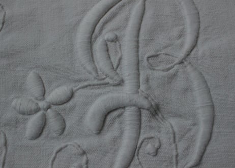 France Antique Linge Ancien Feuilles MONOGRAM“HB”シーツ