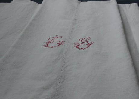 France Antique Linge Ancien Feuilles MONOGRAM“CG”シーツ