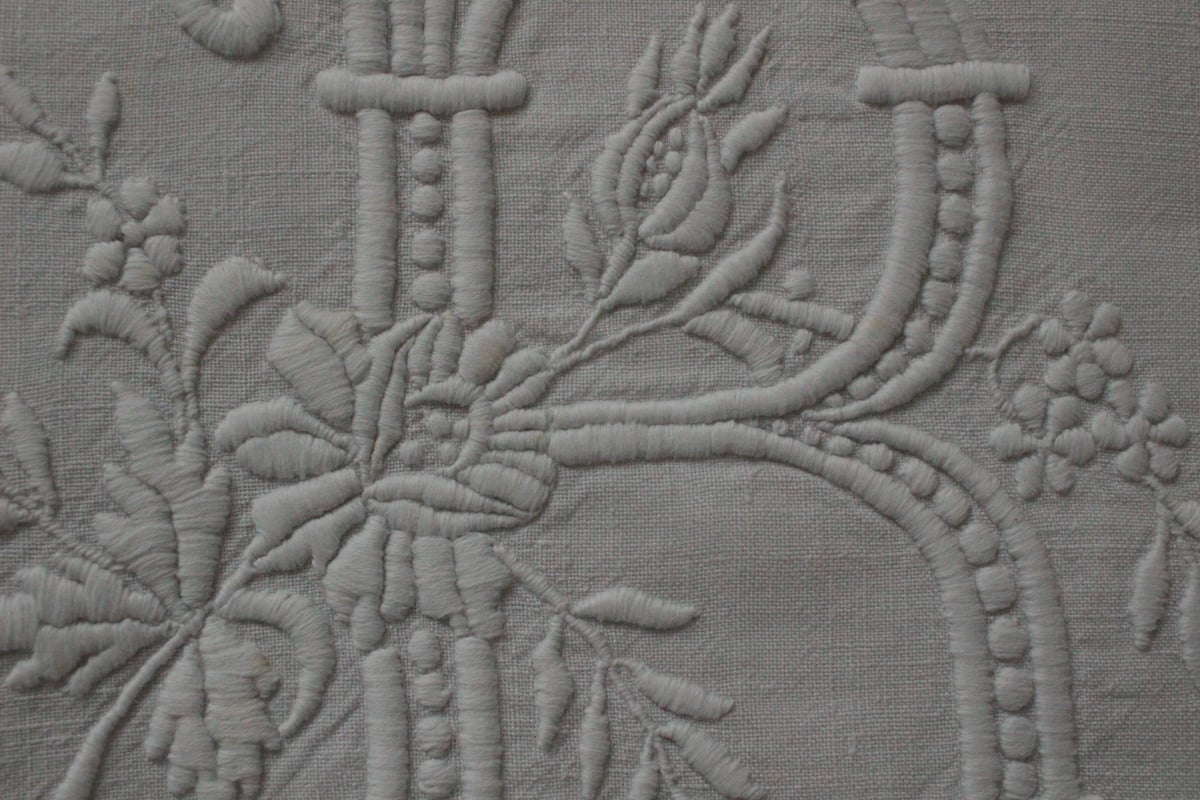 フランスアンティークイニシャルシーツ/モノグラムカバー/MONOGRAM“HB” France Antique Linge Ancien Feuilles MONOGRAM“H