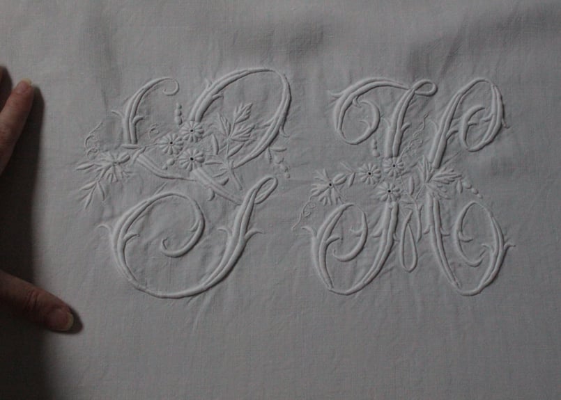 France Antique Linge Ancien Feuilles MONOGRAM“G