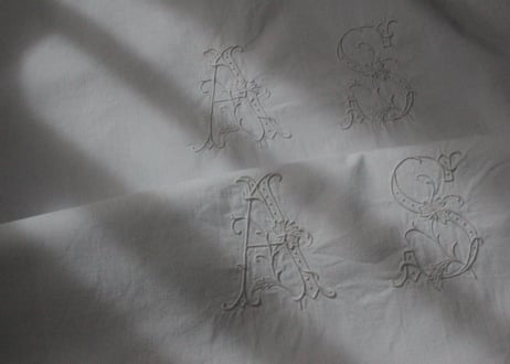 France Antique ペアのクッションカバー/MONOGRAM "A.S"