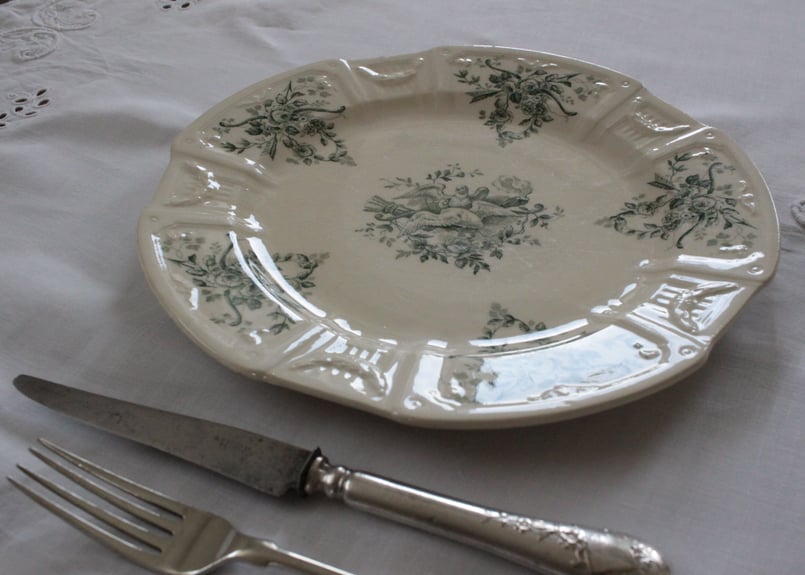 Gien【ジアン】鳩のつがいとバラのプレート(数量4) | Antique