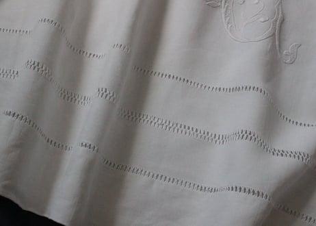 France Antique Linge Ancien Feuilles MONOGRAM“CC”大判シーツ