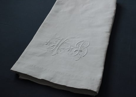 France Antique Linge Ancien Feuilles MONOGRAM“HB”シーツ