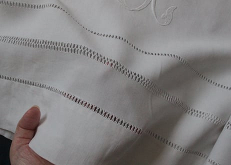 France Antique Linge Ancien Feuilles MONOGRAM“CC”大判シーツ