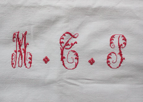 France Antique Linge Ancien Feuilles MONOGRAM“MTP”シーツ