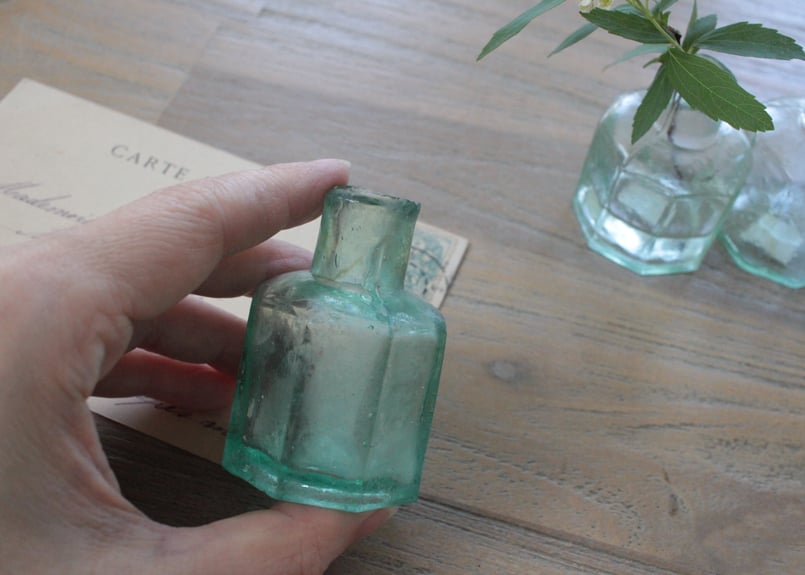 イギリスのアンティーク六角形のガラスインク瓶（数量3）1/2 | Antique