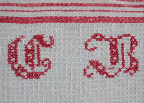 France Antique 手刺繍モノグラムクロス/MONOGRAM“CB”