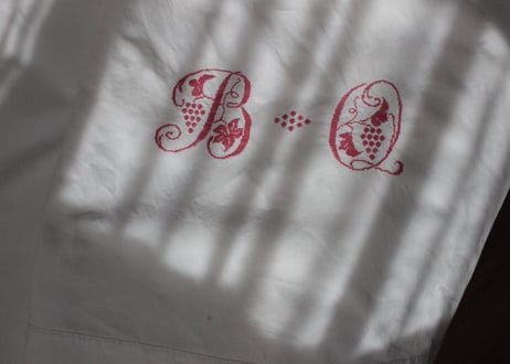 France Antique Linge Ancien Feuilles MONOGRAM“BO”