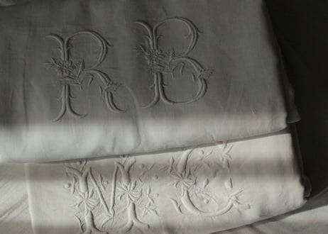 France Antique MONOGRAM“RB”　モノグラム大判シーツ