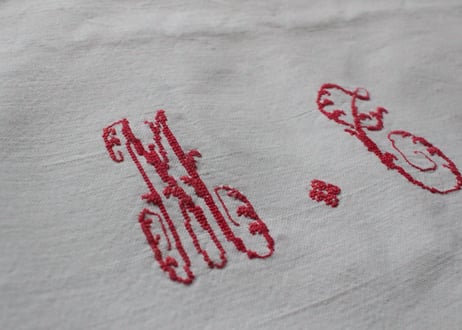 France Antique Linge Ancien Feuilles MONOGRAM“MTP”シーツ